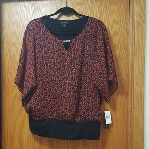 AB Studio XL Red & Black Metallic Top